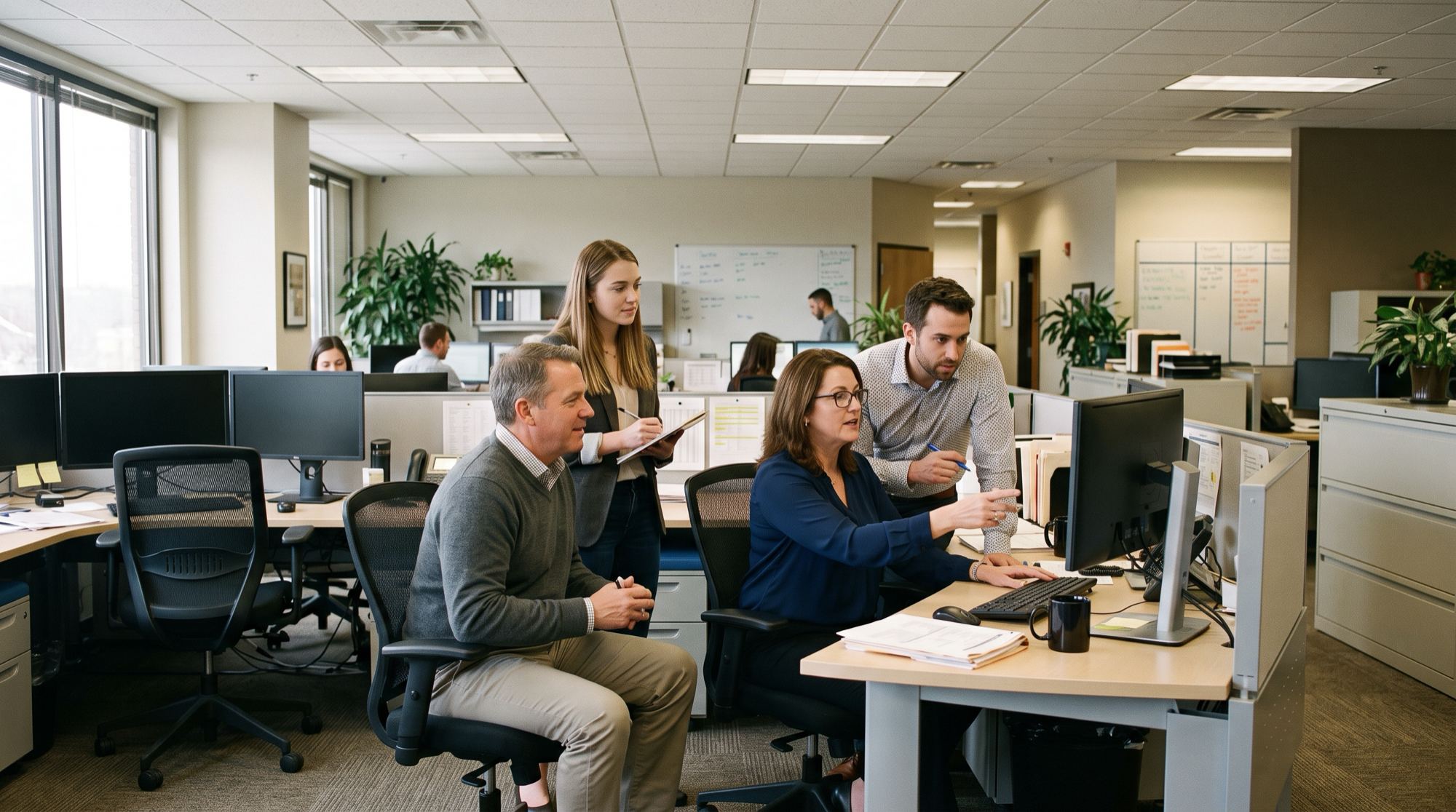 A small team at work on a worksite employer's floor
